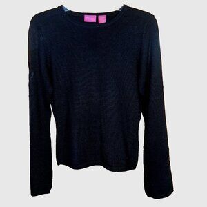 Thalia Sodi Black Wool Blend Pullover Sweater Floral Lace Inserts Gothic Chic M